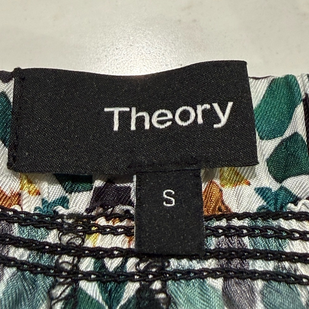 Theory 100% Silk Green Geometric Print Wide Leg Trouser Pants Size S Bohemian - Picture 8 of 9